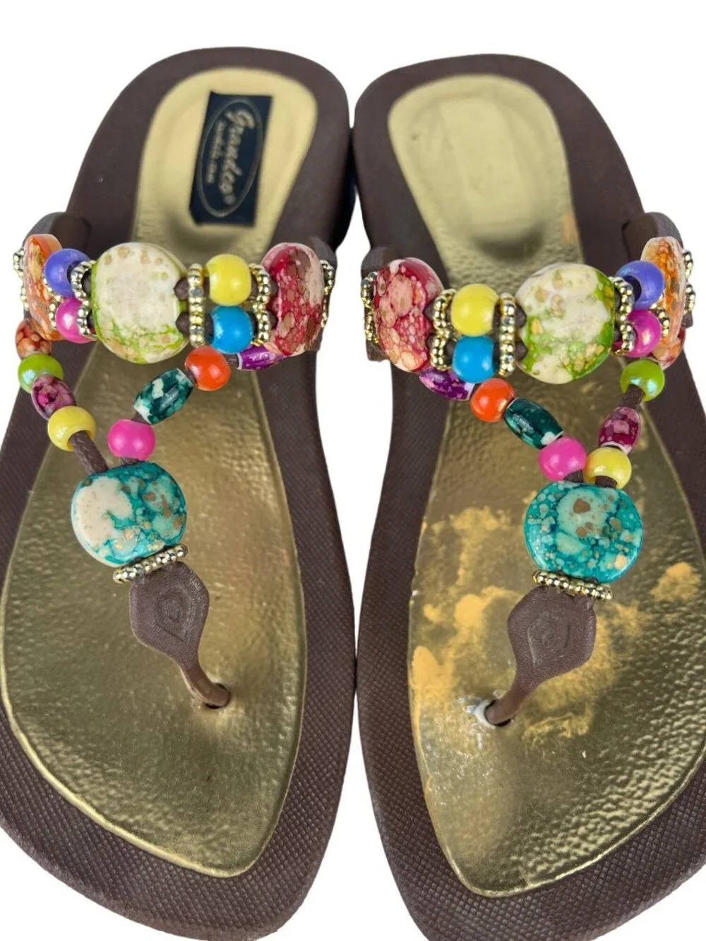 Grandco Waterproof Sole Beach Thong Beaded Jeweled Sandals Size 7